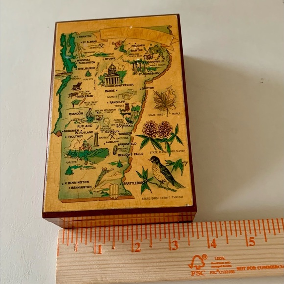Vintage Vermont Map Wooden Trinket Box - Picture 9 of 13